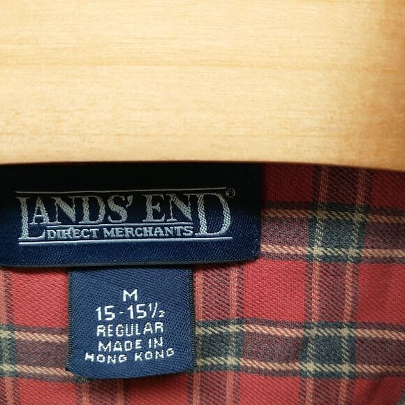 Lands' End Direct Merchants Men's Button-Down Shirt Red Plaid Medium 15-15.5 - Picture 9 of 12